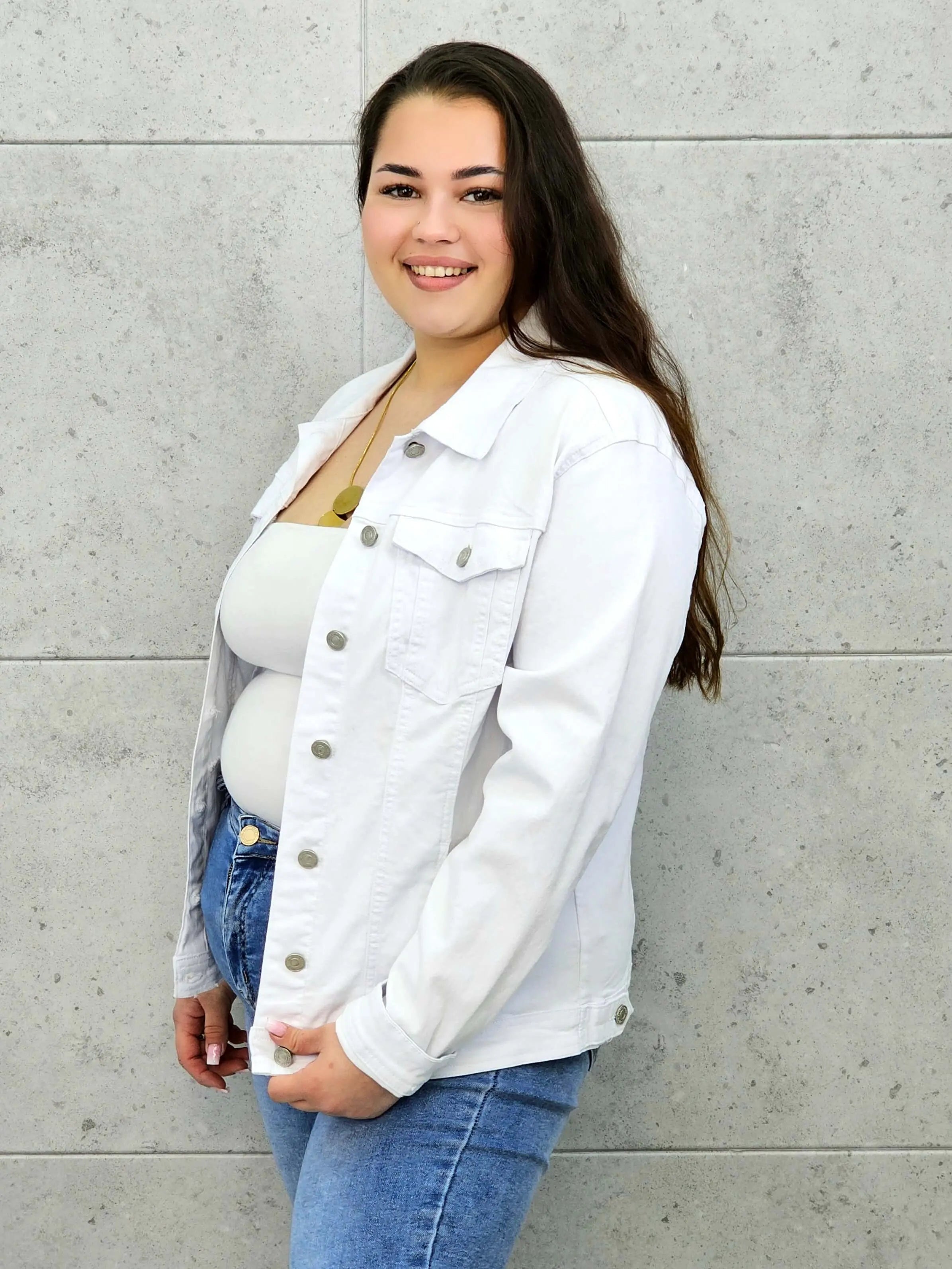 Kurtka jeansowa plus size biała – klasyczna katana XXL Stylowa XL Stylowa XL
