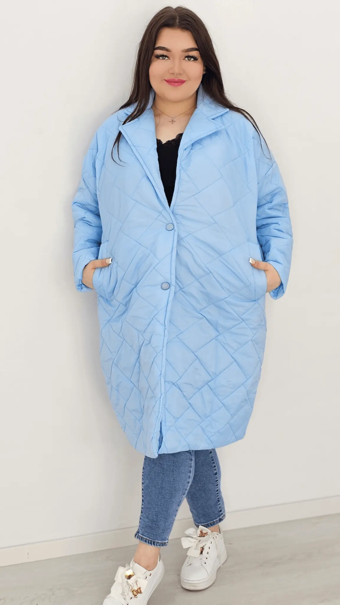 Kurtka pikowana przejściowa bez kaptura - niebieska Stylowa XL