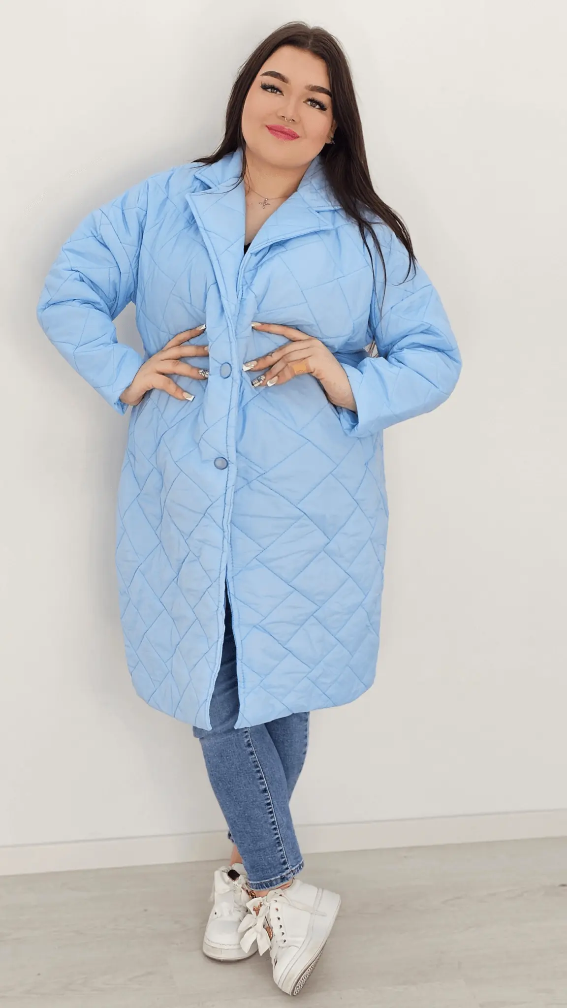 Kurtka pikowana przejściowa bez kaptura - niebieska Stylowa XL