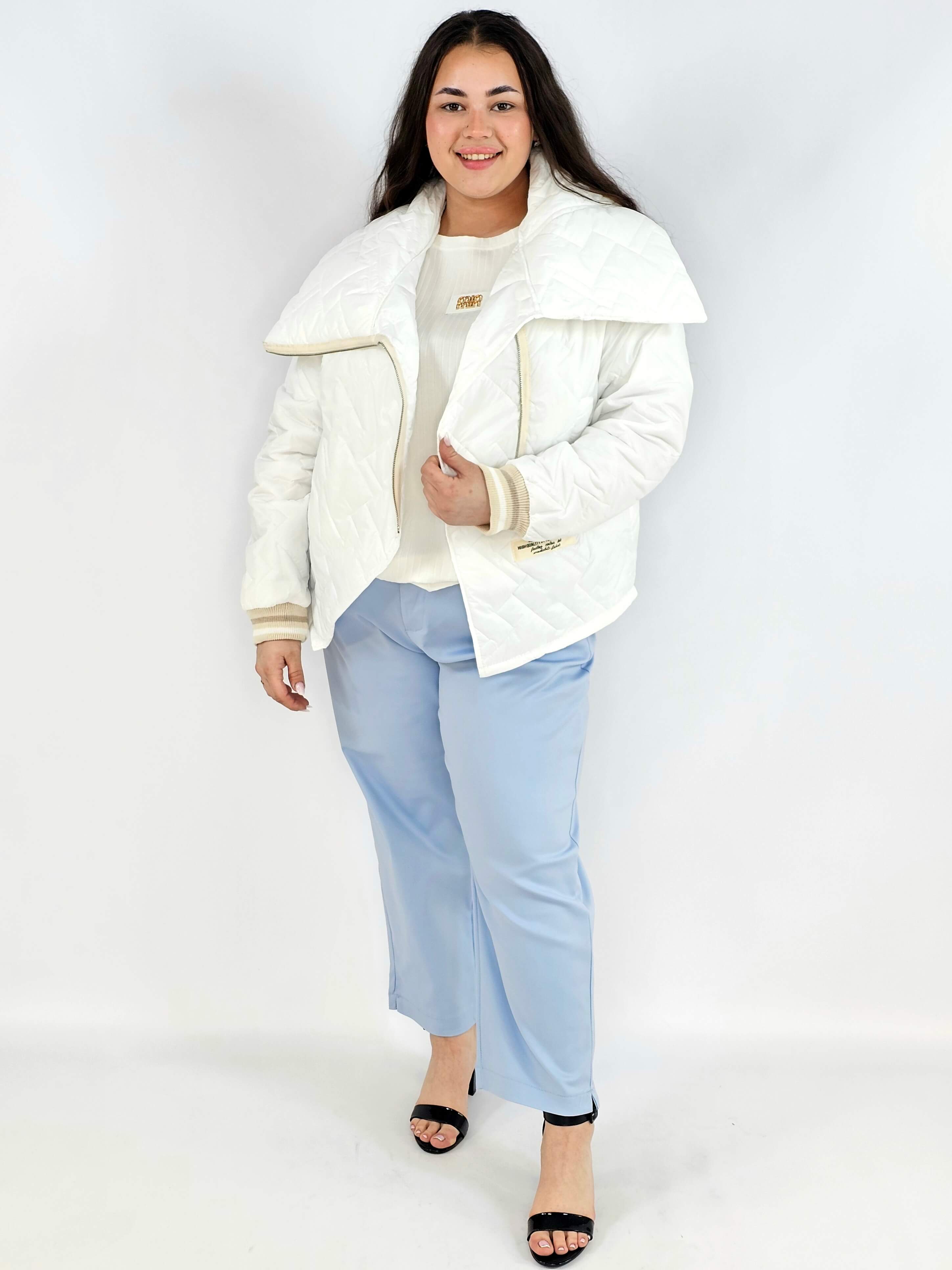 Kurtka plus size pikowana z asymetrycznym zamkiem – modna kurtka przejściowa XXL Stylowa XL