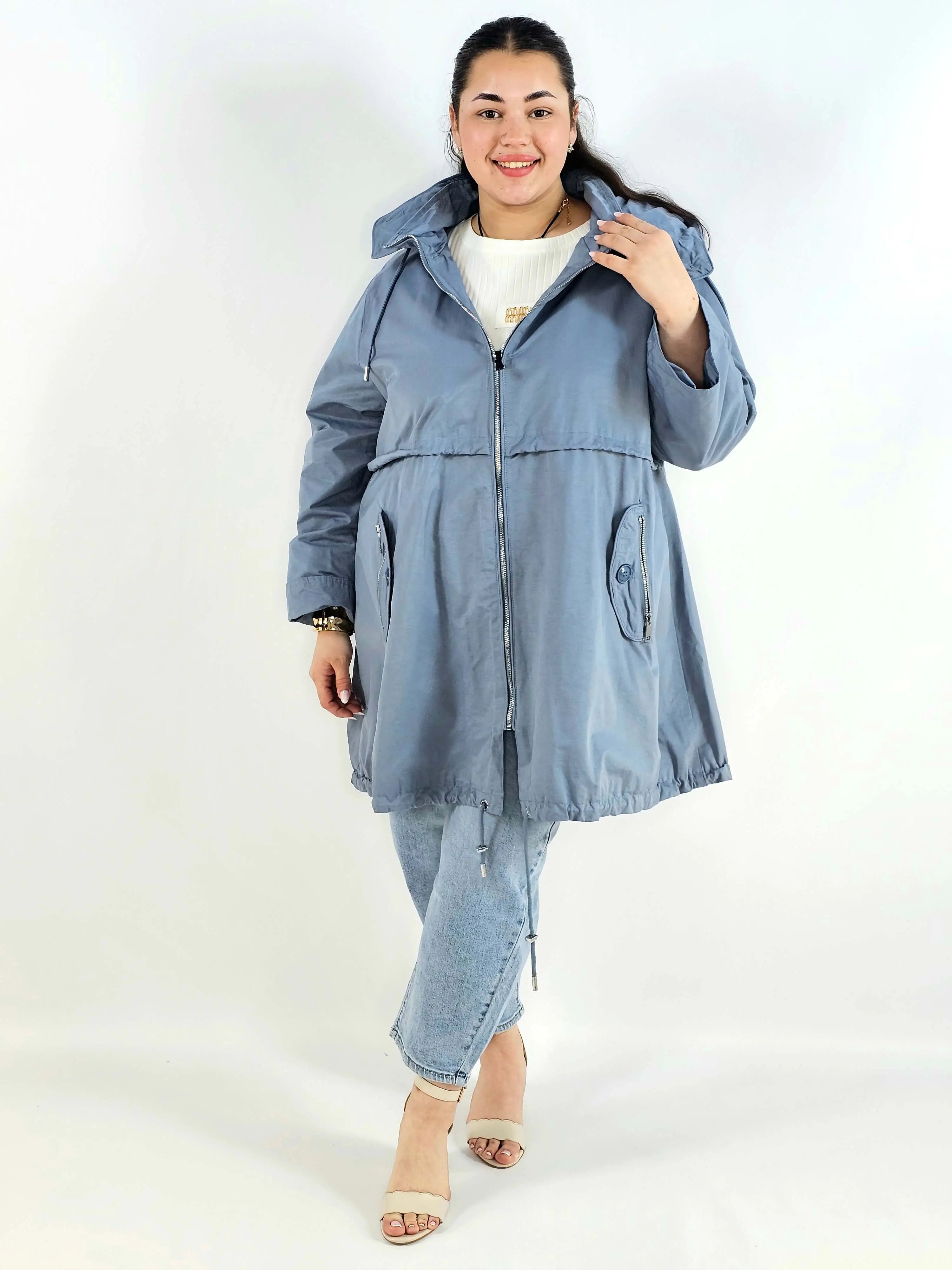 Kurtka plus size wiosenna z kapturem – długa kurtka XXL Stylowa XL