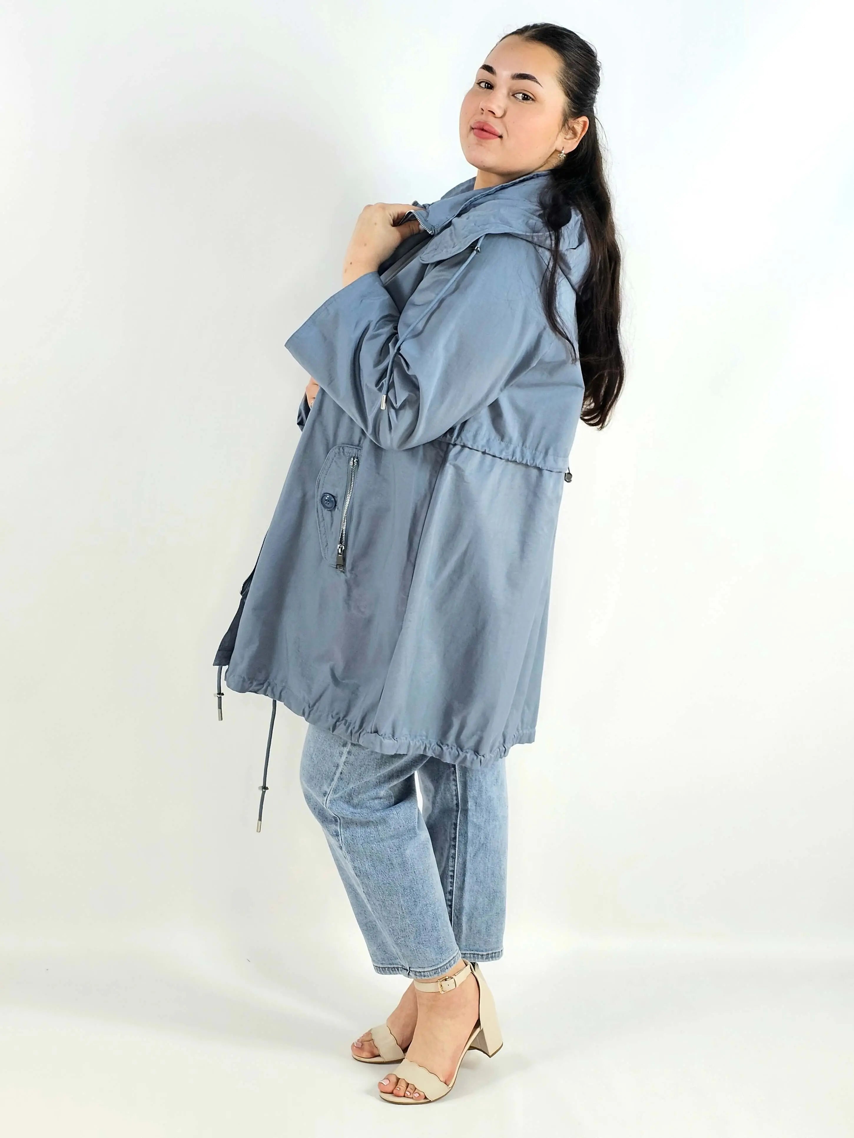 Kurtka plus size wiosenna z kapturem – długa kurtka XXL Stylowa XL