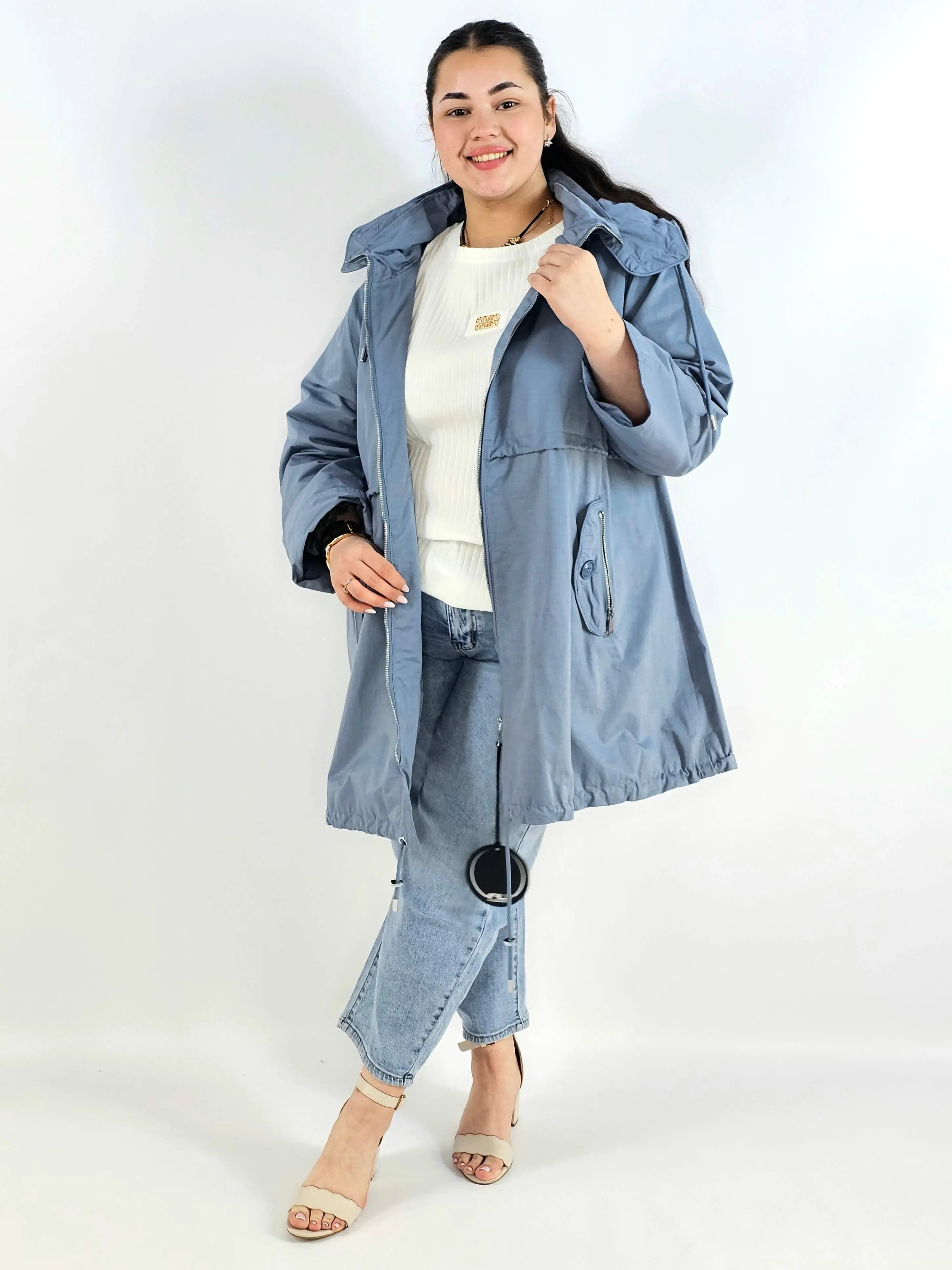 Kurtka plus size wiosenna z kapturem – długa kurtka XXL Stylowa XL