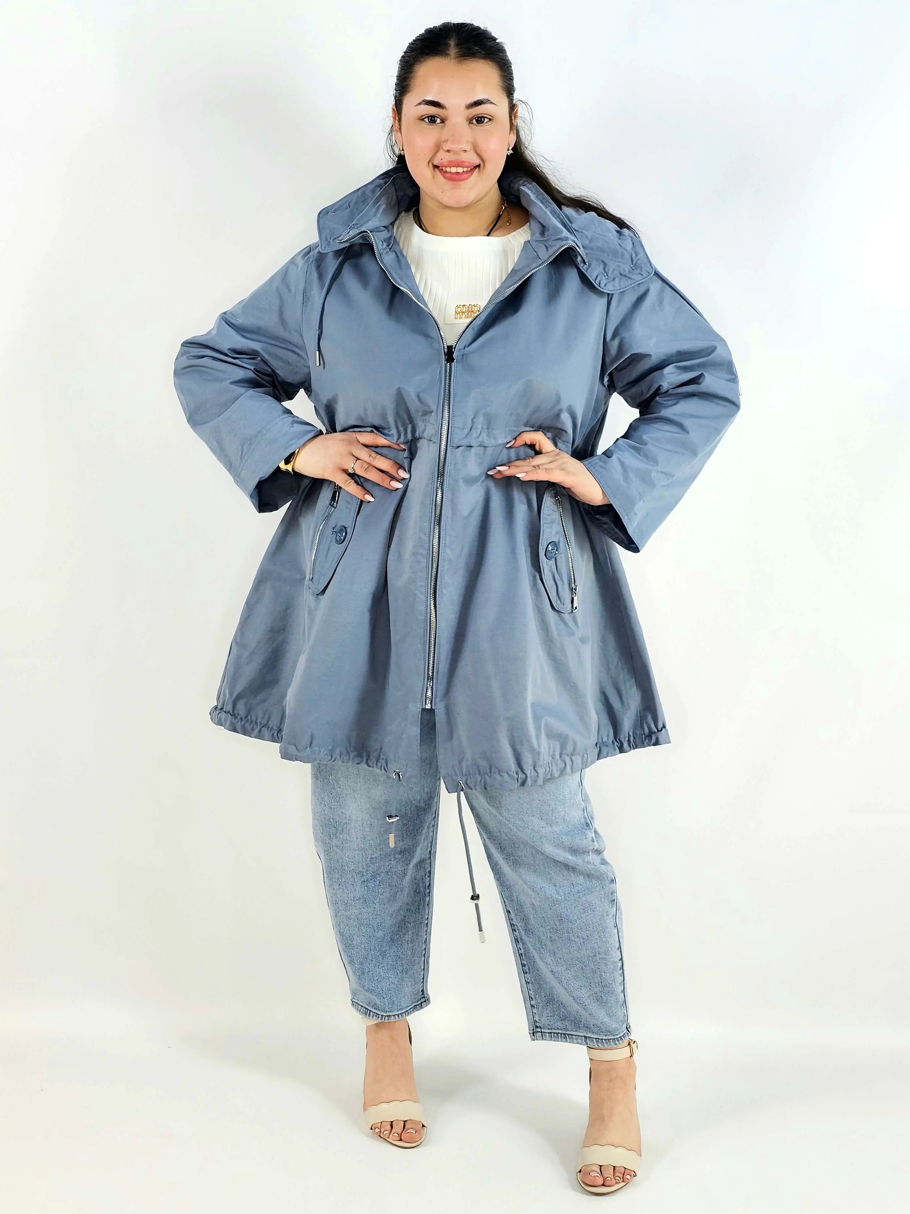 Kurtka plus size wiosenna z kapturem – długa kurtka XXL Stylowa XL