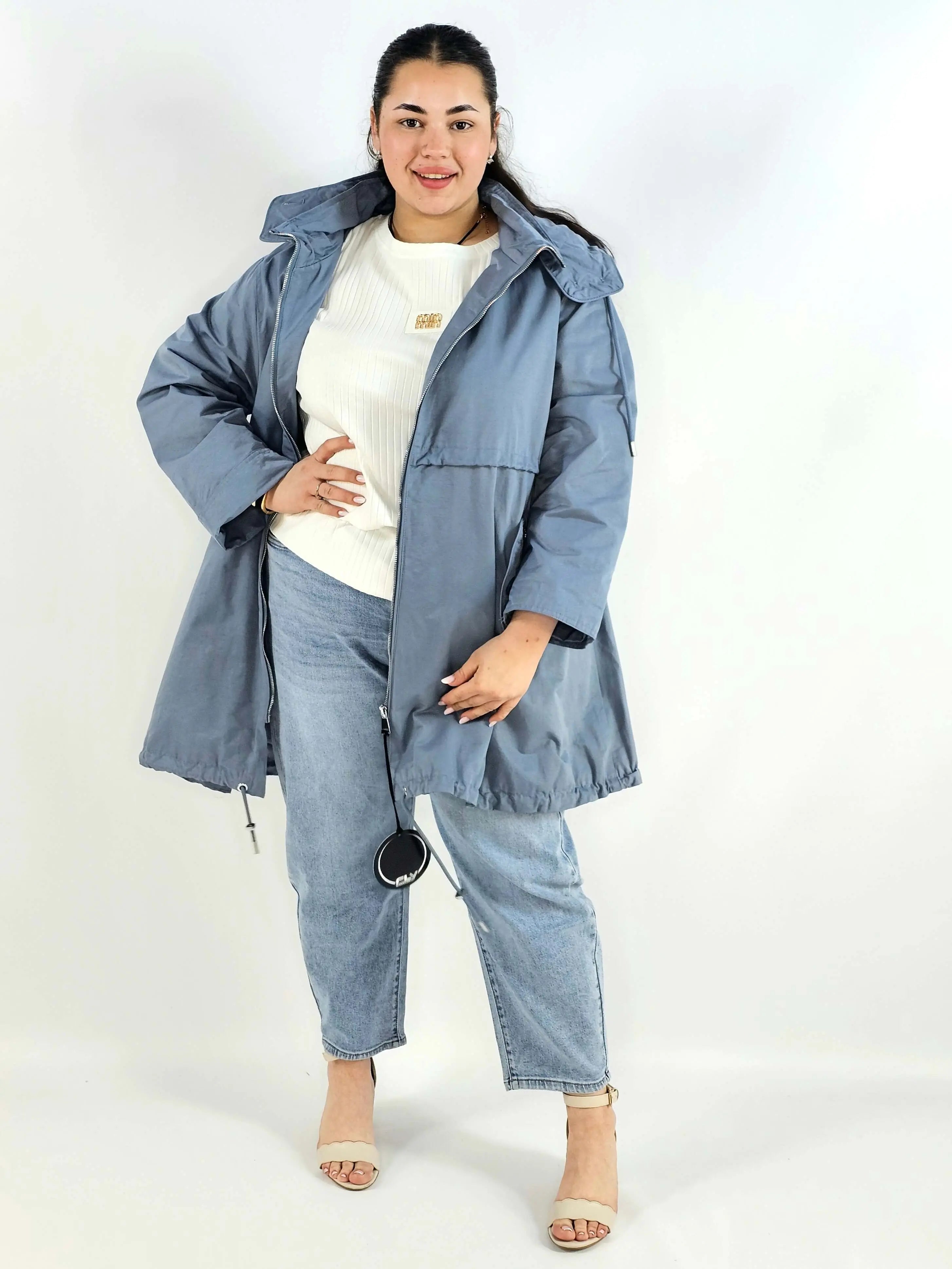 Kurtka plus size wiosenna z kapturem – długa kurtka XXL Stylowa XL