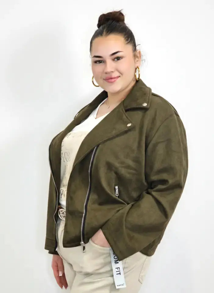 Kurtka plus size z eko-zamszu na zamek z kieszeniami Stylowa XL