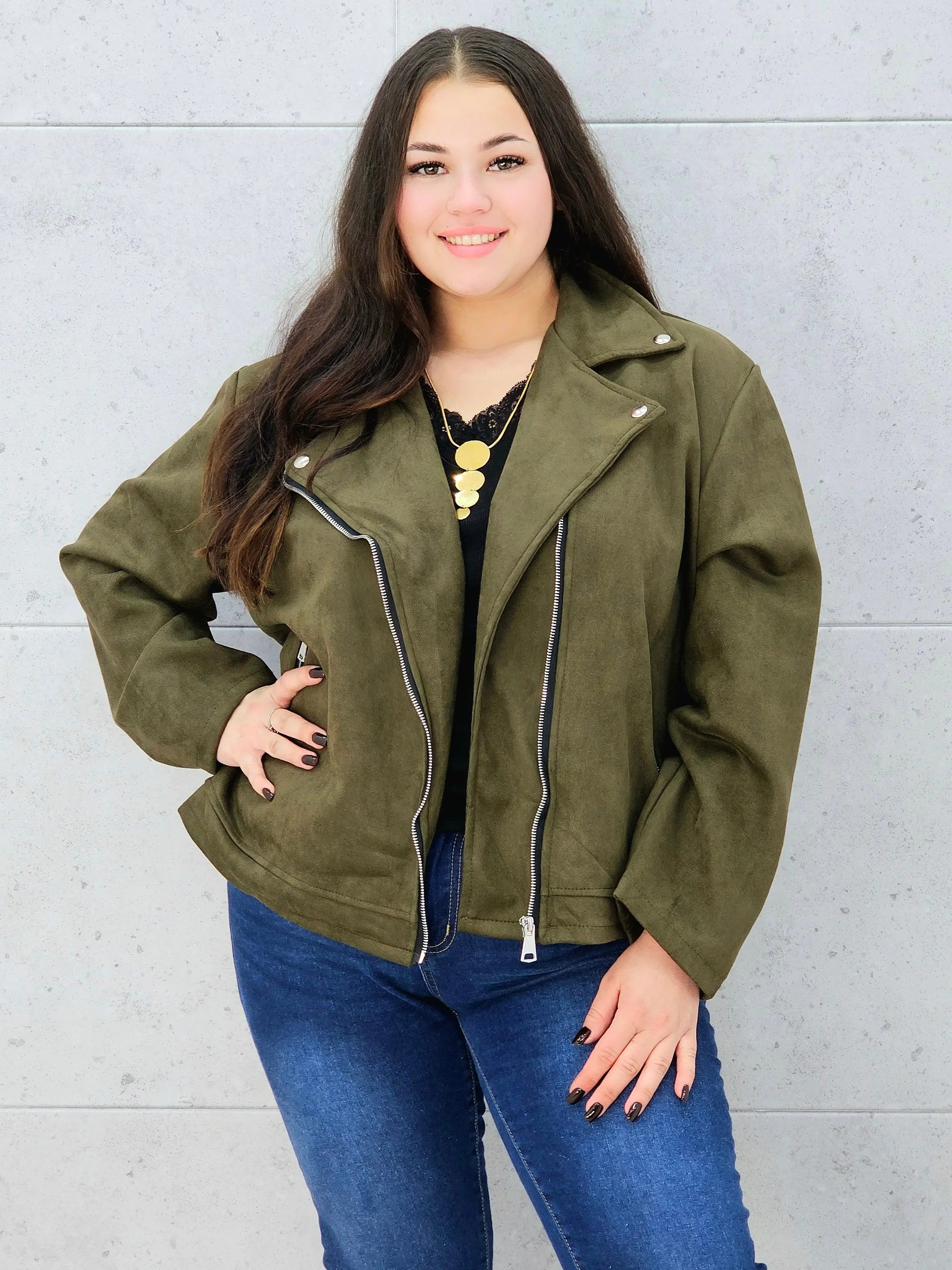 Kurtka ramoneska zamszowa khaki Stylowa XL