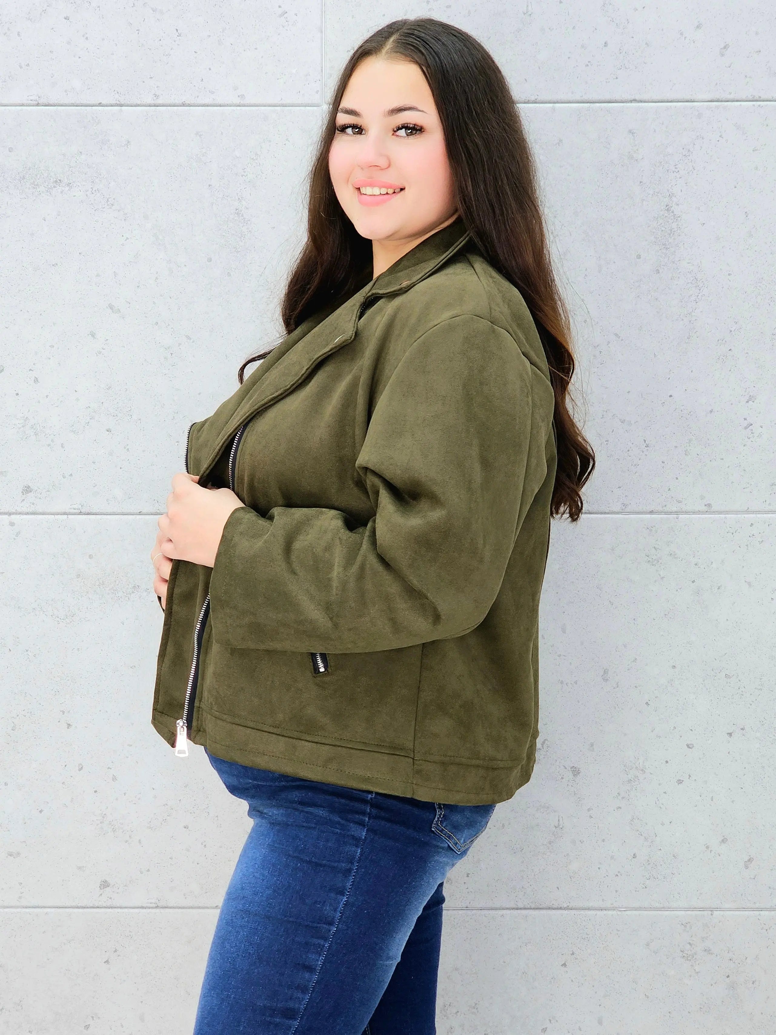 Kurtka ramoneska zamszowa khaki Stylowa XL