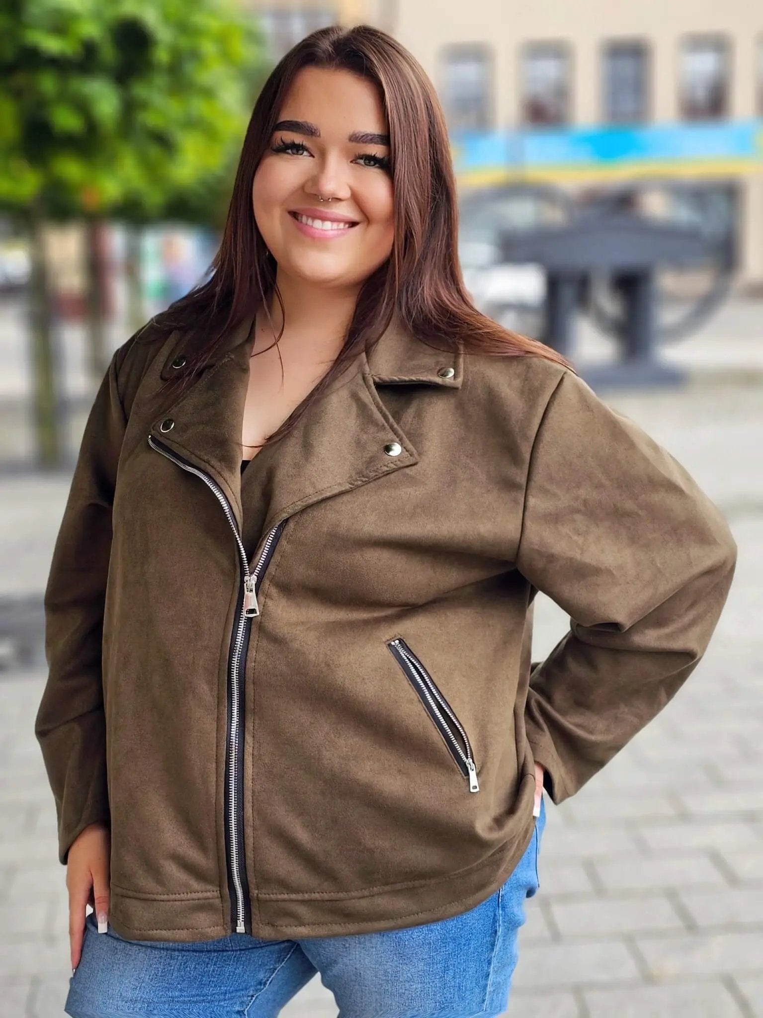 Kurtka ramoneska zamszowa khaki - rozmiary Stylowa XL