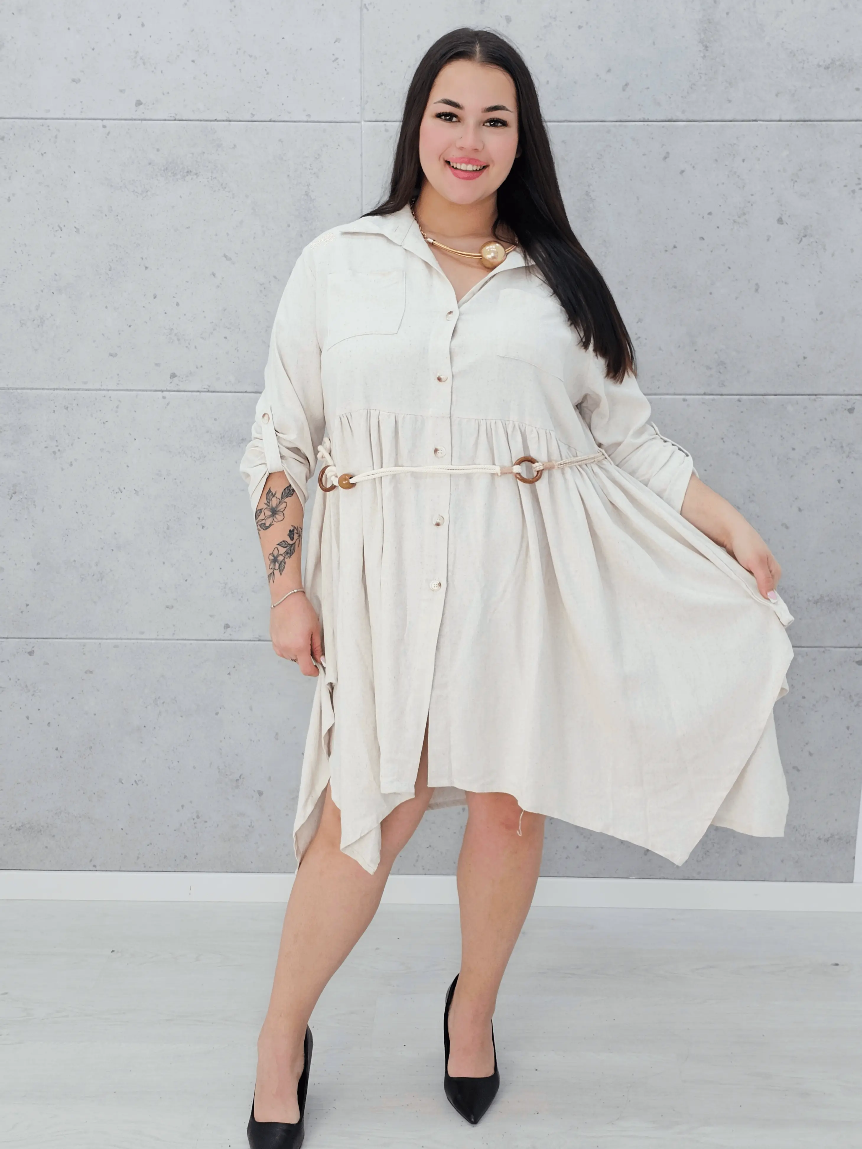 Lniana sukienka koszulowa Stylowa XL