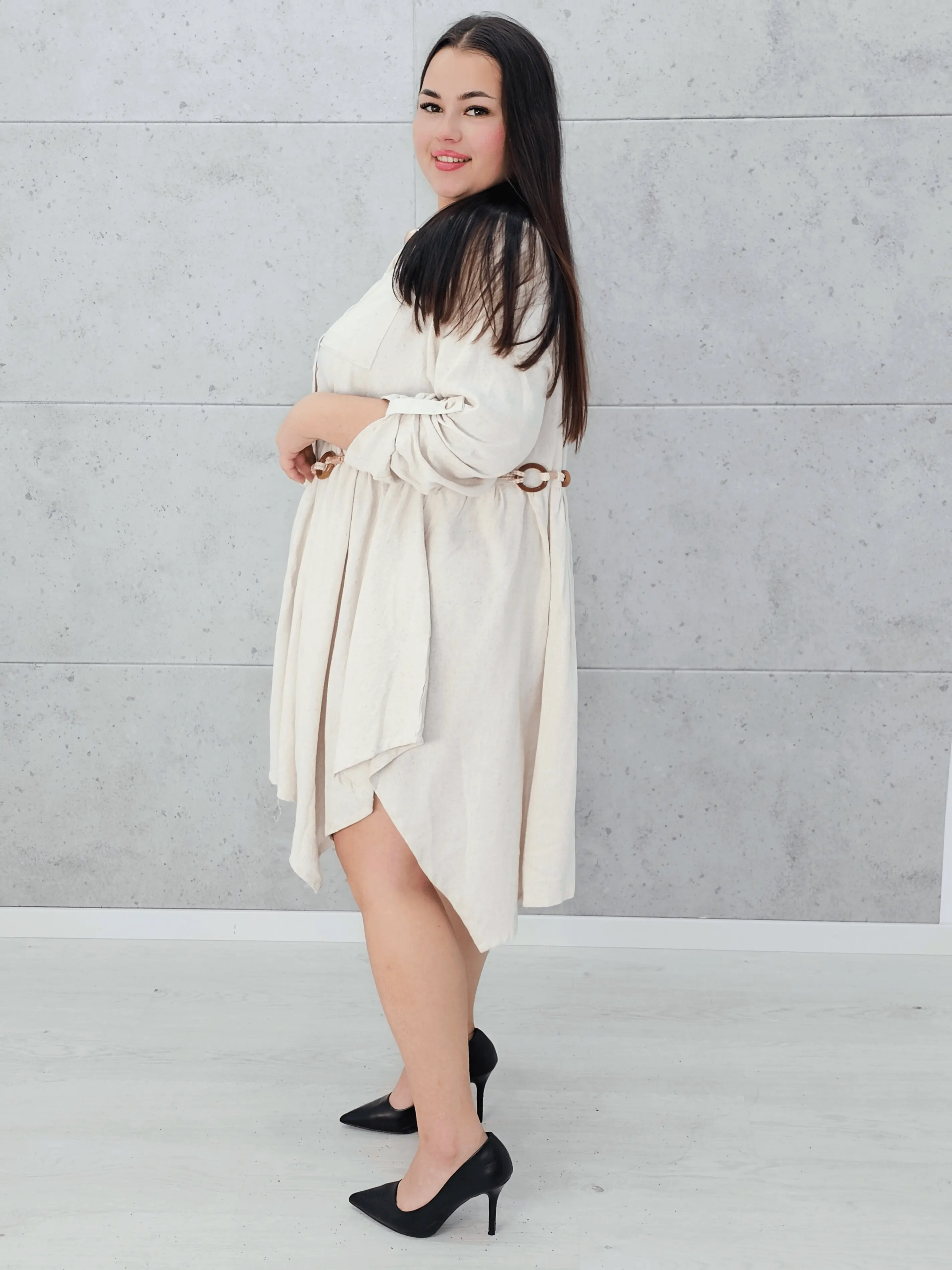 Lniana sukienka koszulowa Stylowa XL