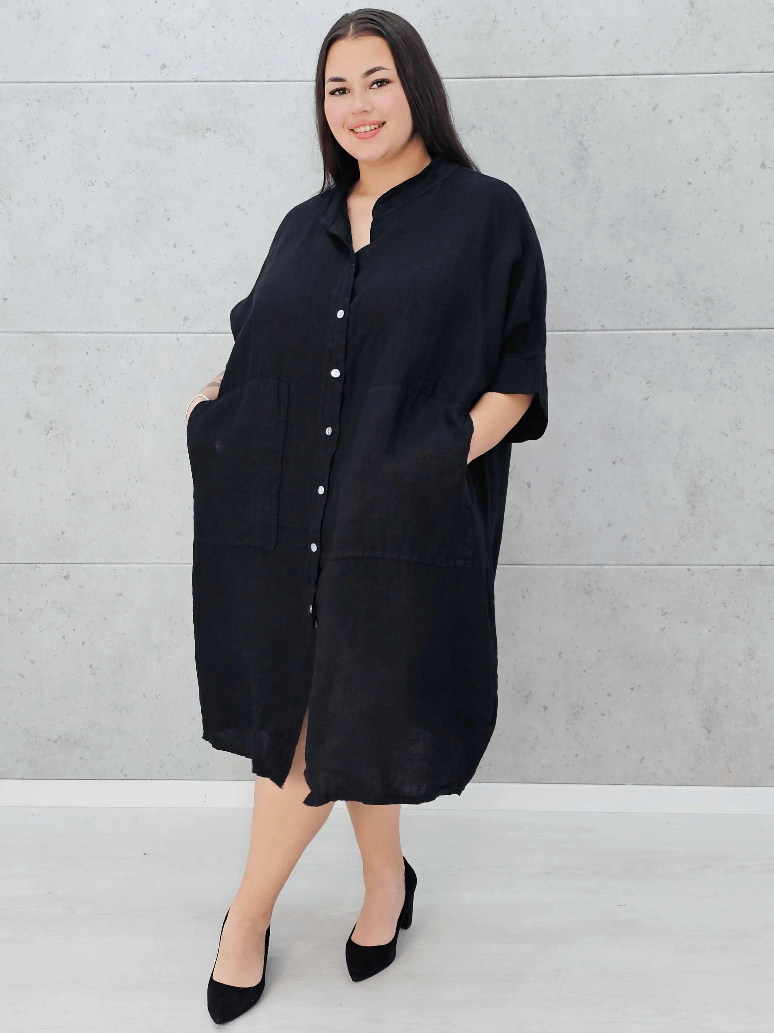 Lniana sukienka koszulowa Stylowa XL