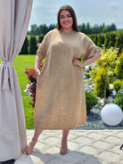 Lniana sukienka midi z wiązaniem Stylowa XL