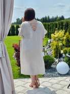 Lniana sukienka midi z wiązaniem Stylowa XL