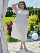 Lniana sukienka midi z wiązaniem Stylowa XL