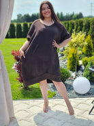 Lniana sukienka oversize z kieszeniami w kilku kolorach Stylowa XL