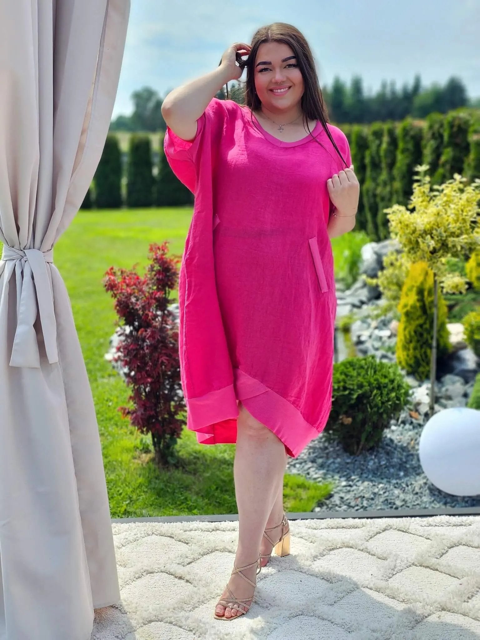 Lniana sukienka oversize z kieszeniami w kilku kolorach Stylowa XL
