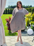 Lniana sukienka oversize z kieszeniami w kilku kolorach Stylowa XL