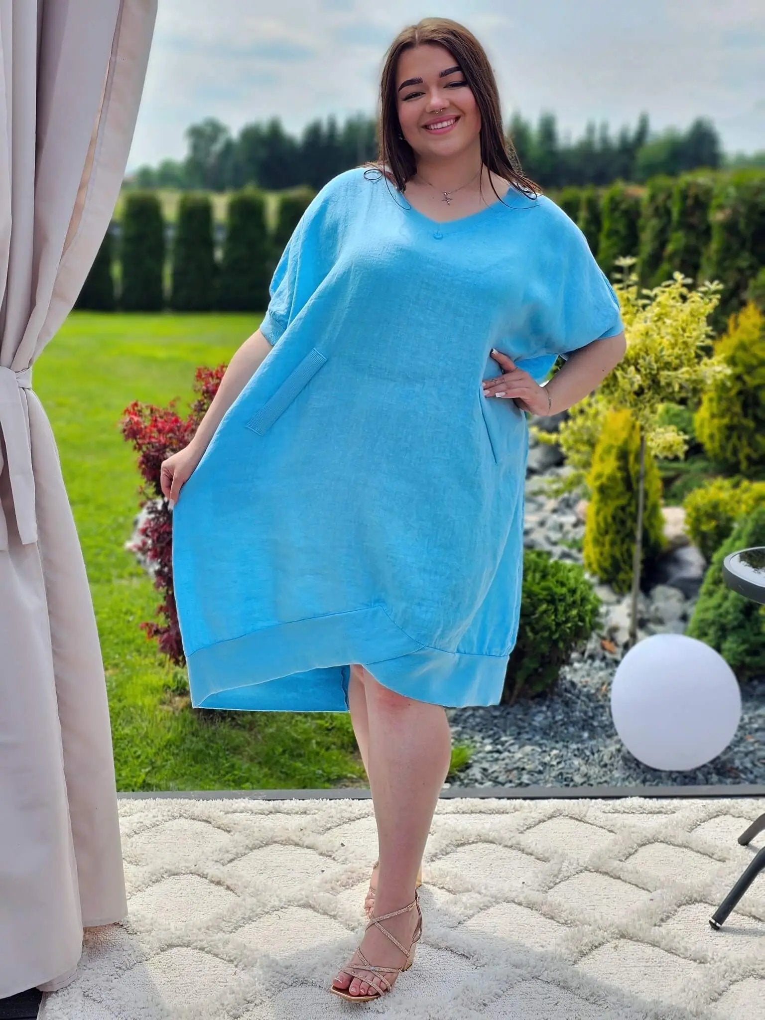 Lniana sukienka oversize z kieszeniami w kilku kolorach Stylowa XL