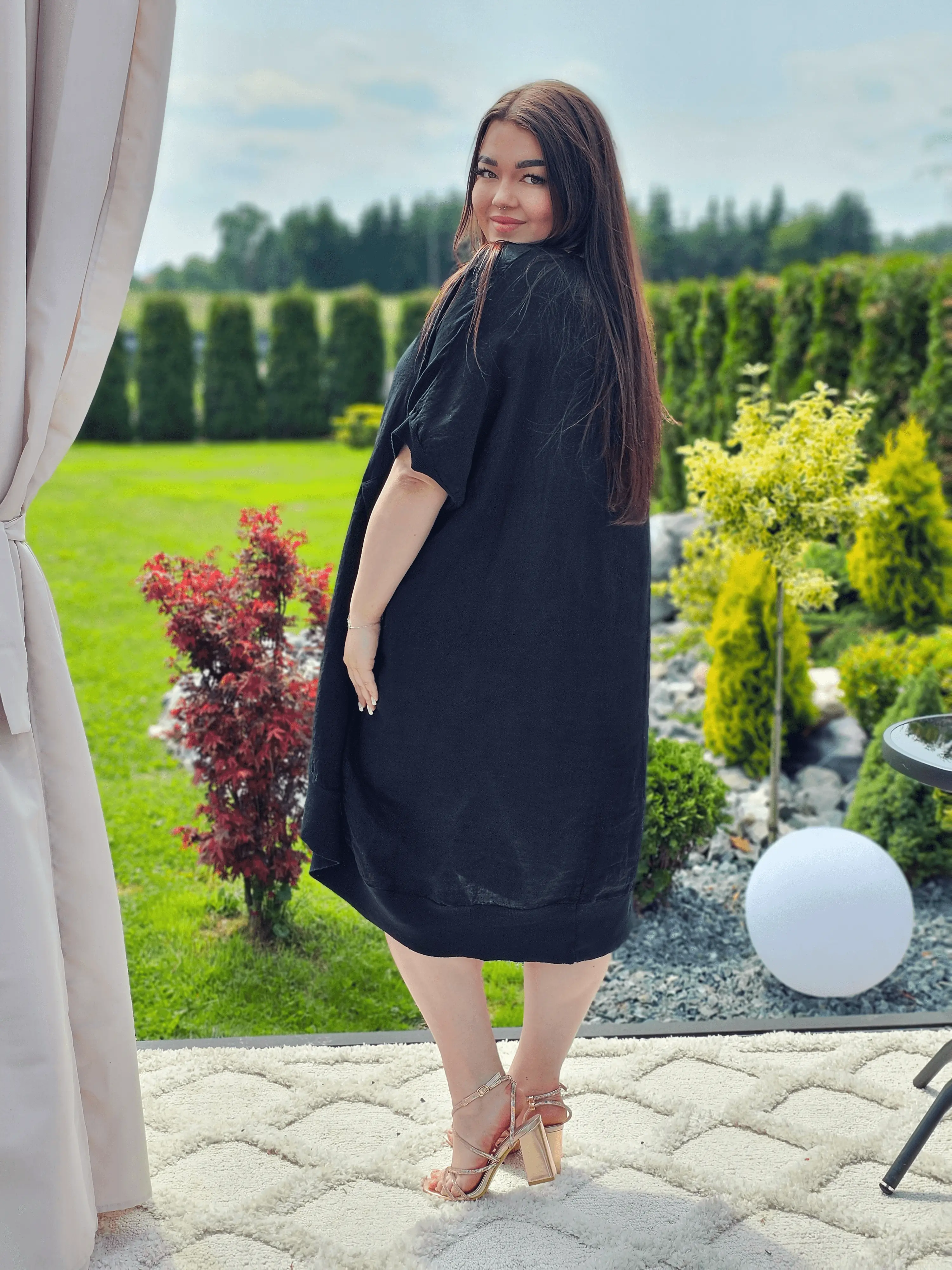 Lniana sukienka oversize z kieszeniami w kilku kolorach Stylowa XL