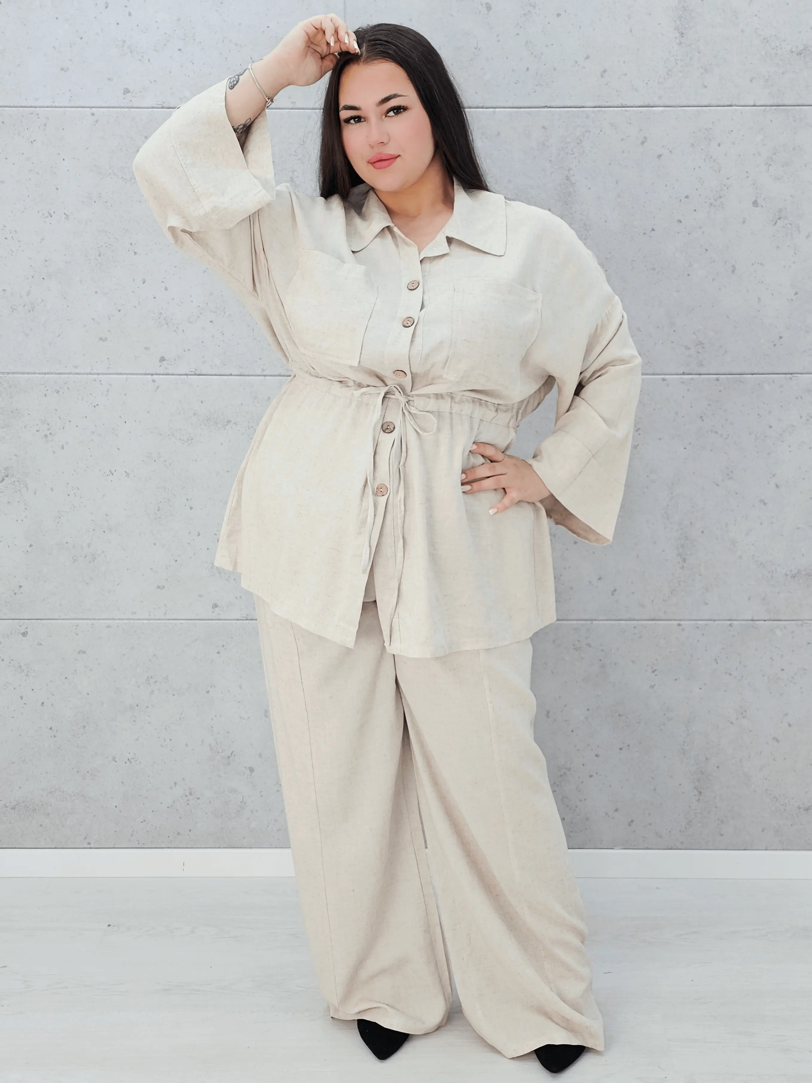 Lniany komplet z wiązaniem Stylowa XL