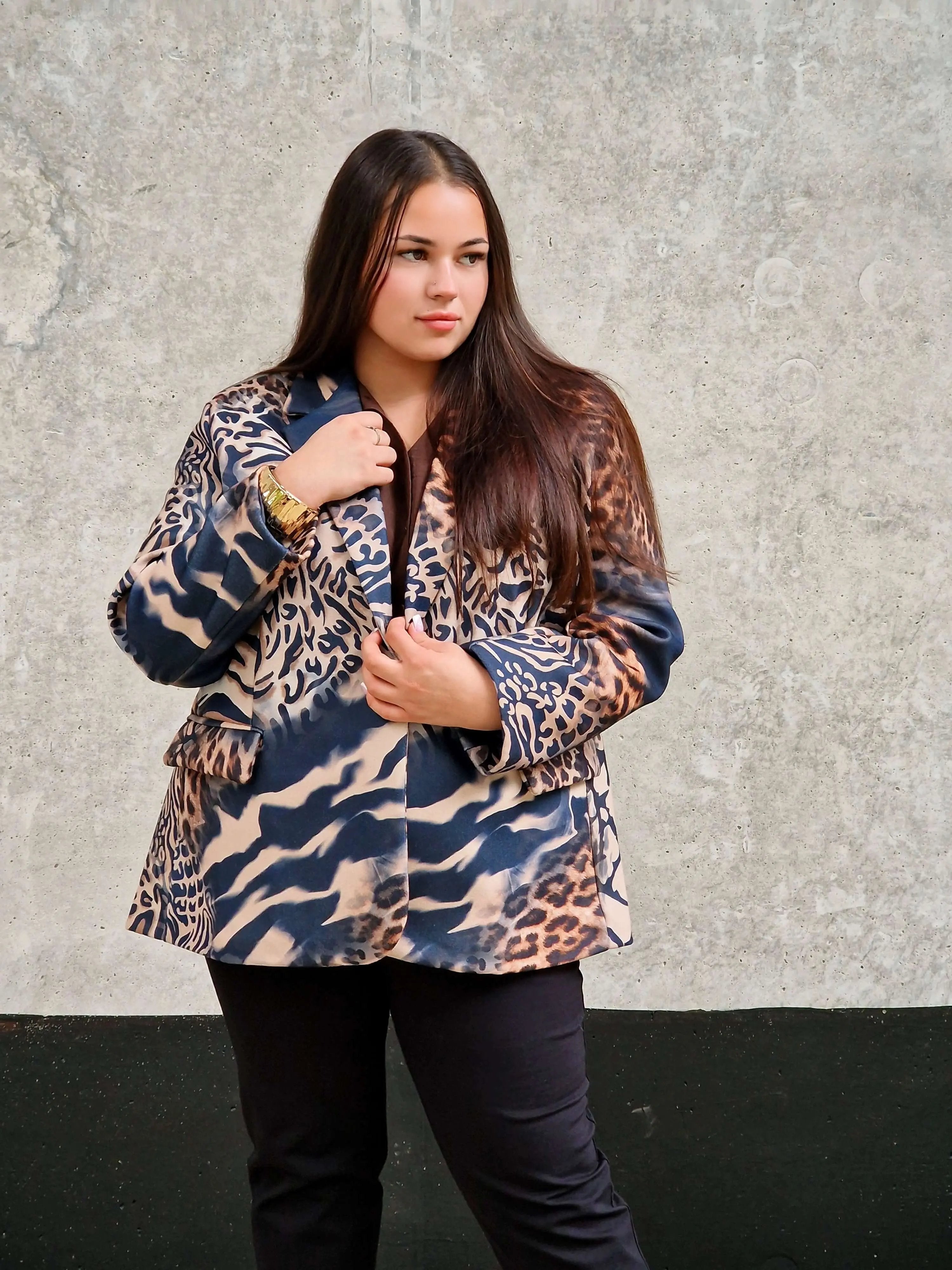 Marynarka damska w mieszany wzór zwierzęcy – unikalny design -GRANAT Stylowa XL