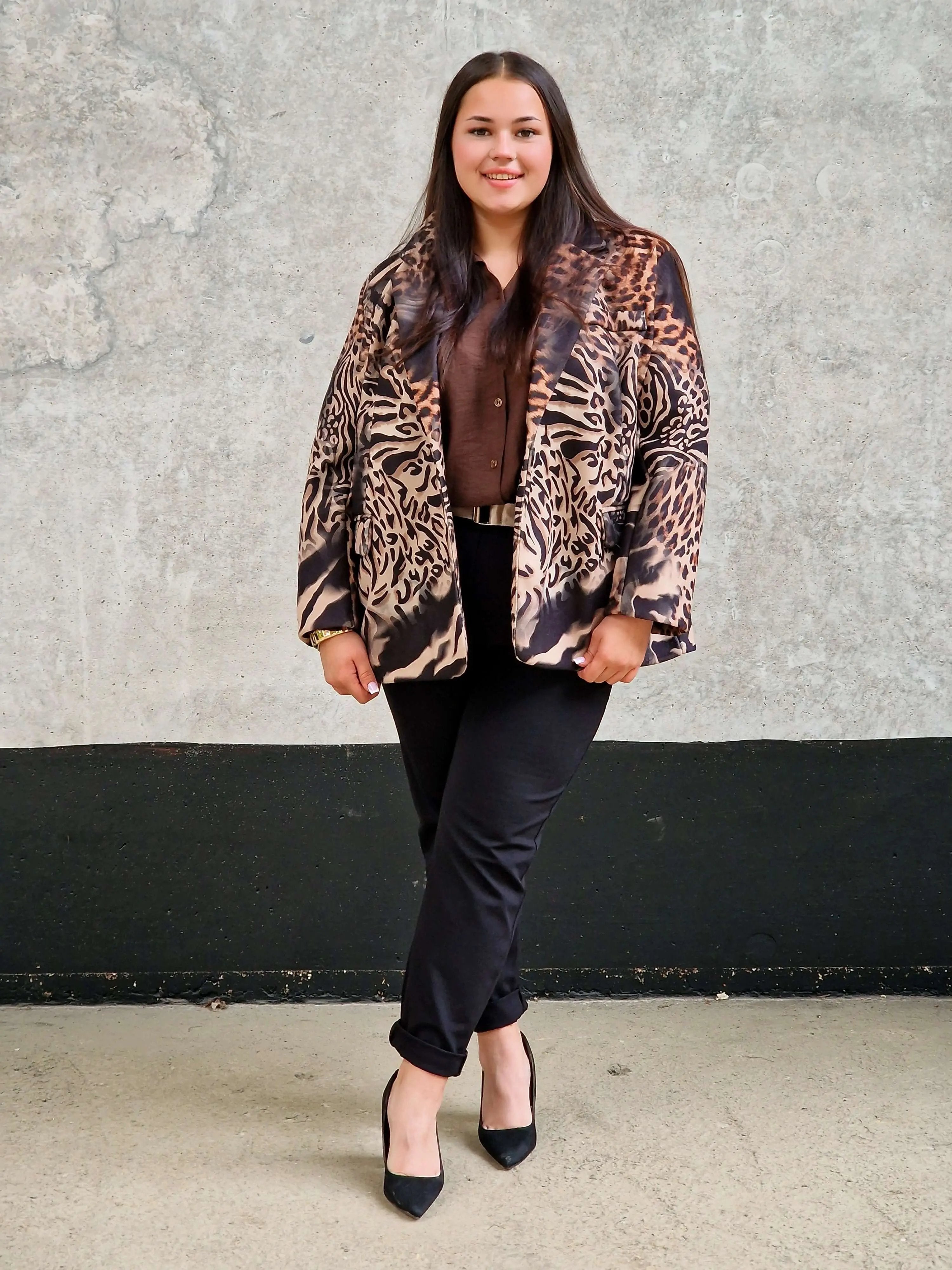 Marynarka damska w odważny wzór zwierzęcy Stylowa XL