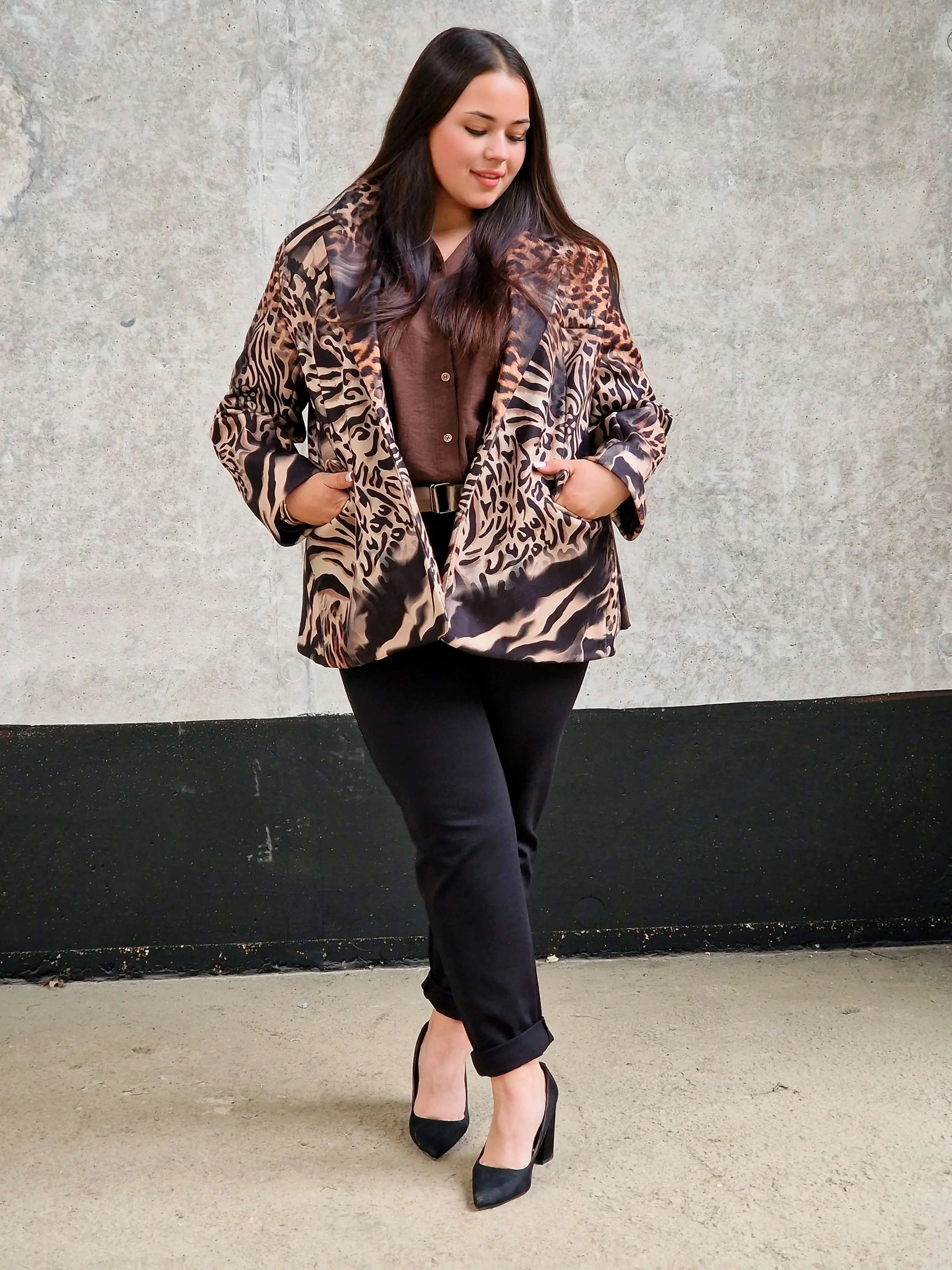 Marynarka damska w odważny wzór zwierzęcy Stylowa XL