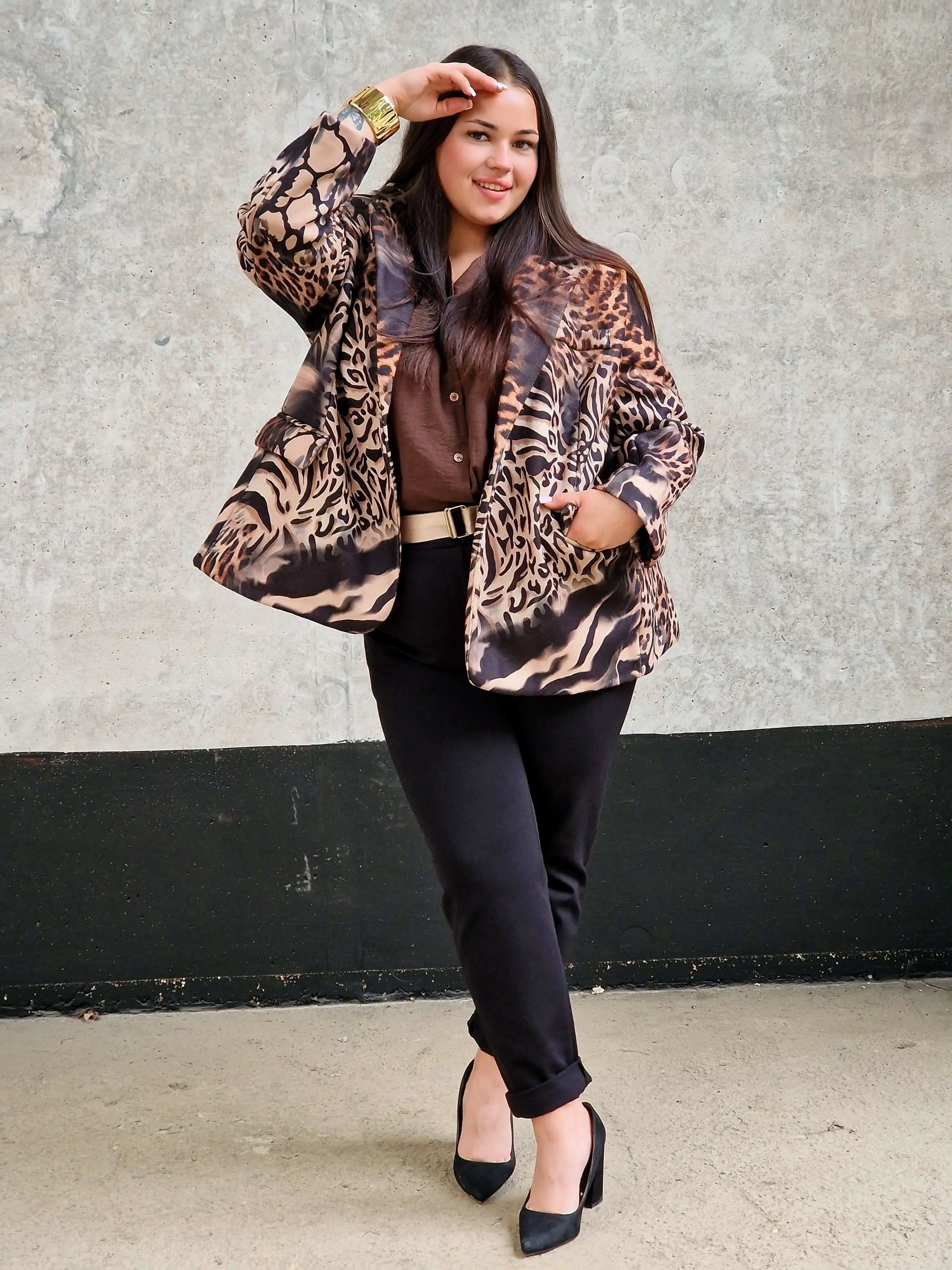 Marynarka damska w odważny wzór zwierzęcy Stylowa XL