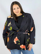 Marynarka plus size w kwiaty wiązana w talii elegancka XXL Stylowa XL