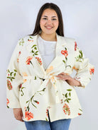 Marynarka plus size w kwiaty wiązana w talii elegancka XXL Stylowa XL