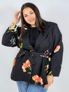 Marynarka plus size w kwiaty wiązana w talii elegancka XXL Stylowa XL