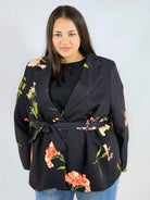 Marynarka plus size w kwiaty wiązana w talii elegancka XXL Stylowa XL