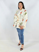 Marynarka plus size w kwiaty wiązana w talii elegancka XXL Stylowa XL