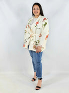 Marynarka plus size w kwiaty wiązana w talii elegancka XXL Stylowa XL