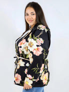 Marynarka plus size w kwiaty wiązana w talii elegancka XXL Stylowa XL