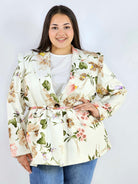 Marynarka plus size w kwiaty wiązana w talii elegancka XXL Stylowa XL