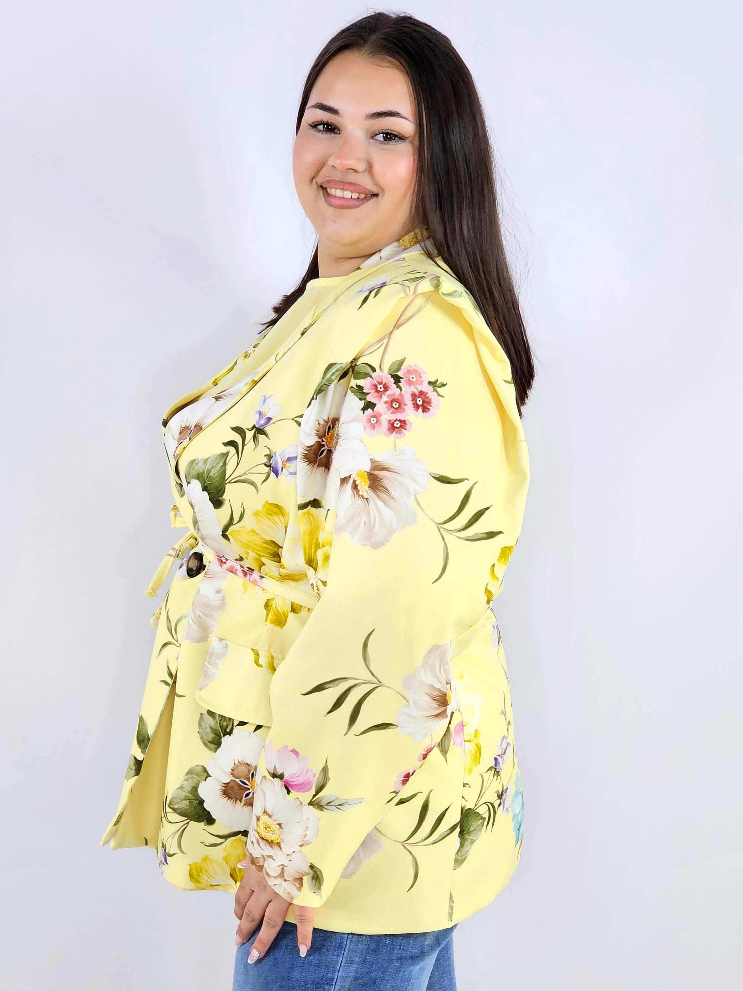 Marynarka plus size w kwiaty wiązana w talii elegancka XXL Stylowa XL