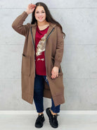 bluza plus size brąz z zamkiem i kieszeniami rozpięta 