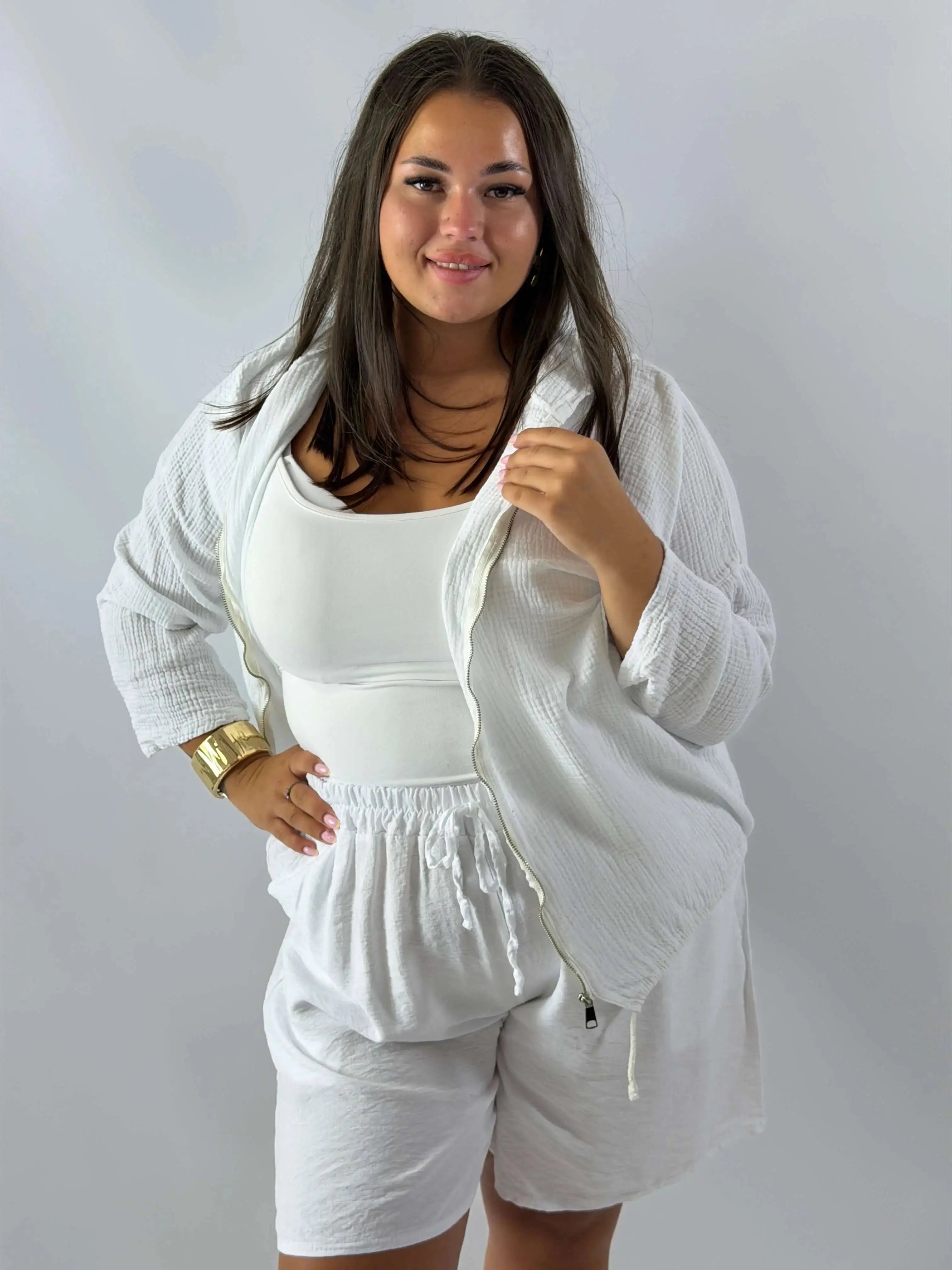 Muślinowa Bluza Plus Size z Kapturem i Zamkiem Stylowa XL