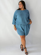 Muślinowy Komplet Plus Size – Bluzka i Spodenki z Bawełny Muślinowej Stylowa XL