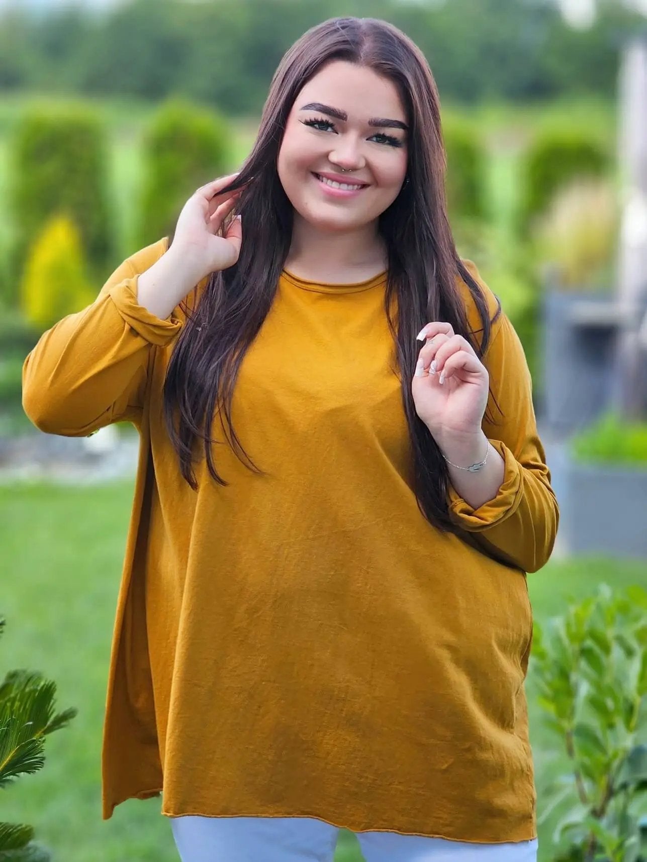 Musztardowa bluzka basic Stylowa XL