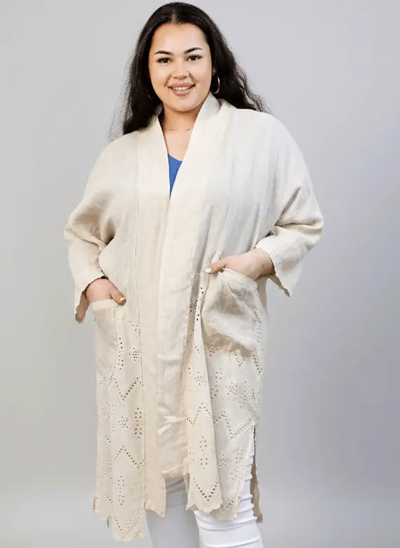 Narzutka lniana plus size z haftem – lekka i przewiewna narzutka XXL dla kobiet Stylowa XL