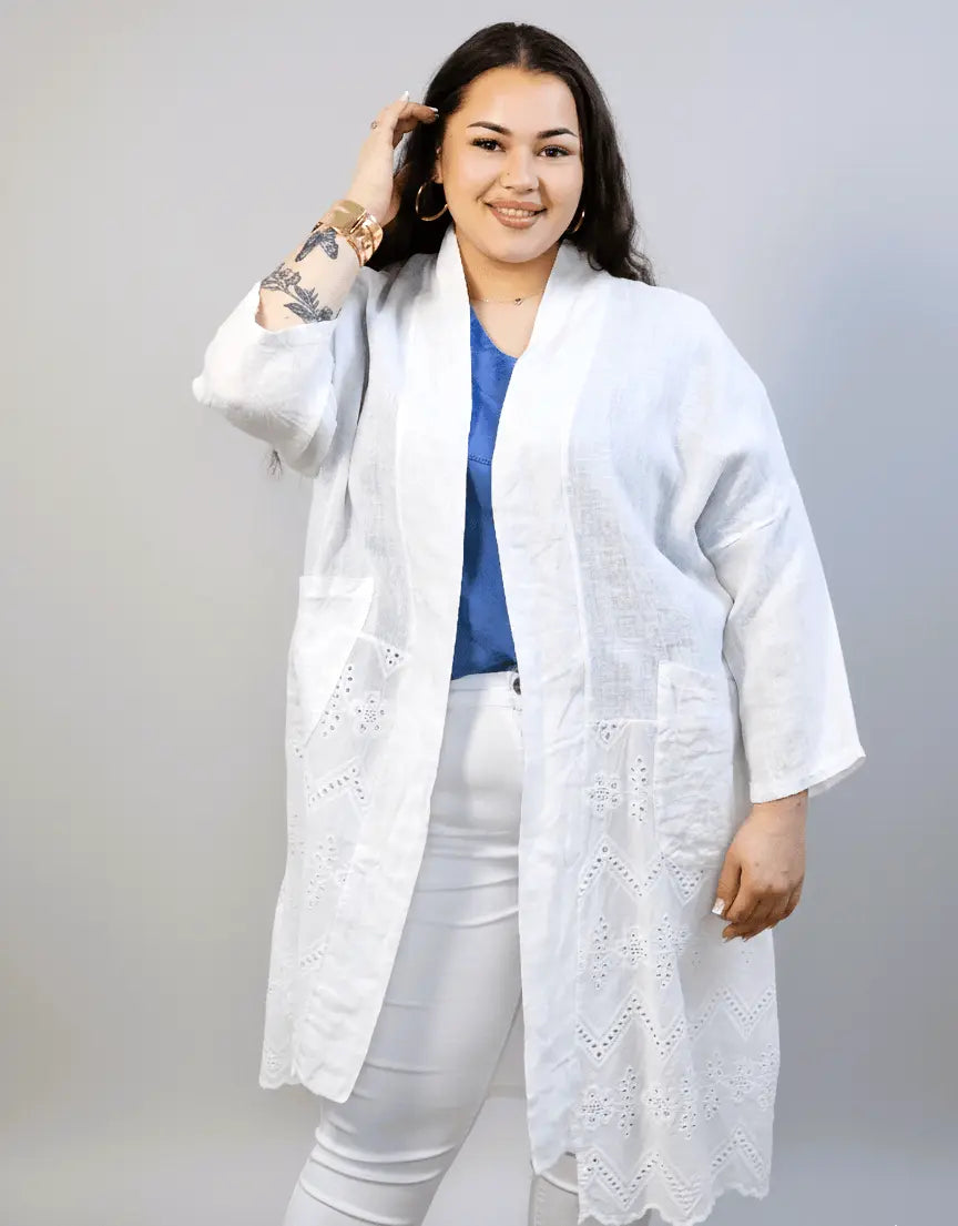 Narzutka lniana plus size z haftem – lekka i przewiewna narzutka XXL dla kobiet Stylowa XL