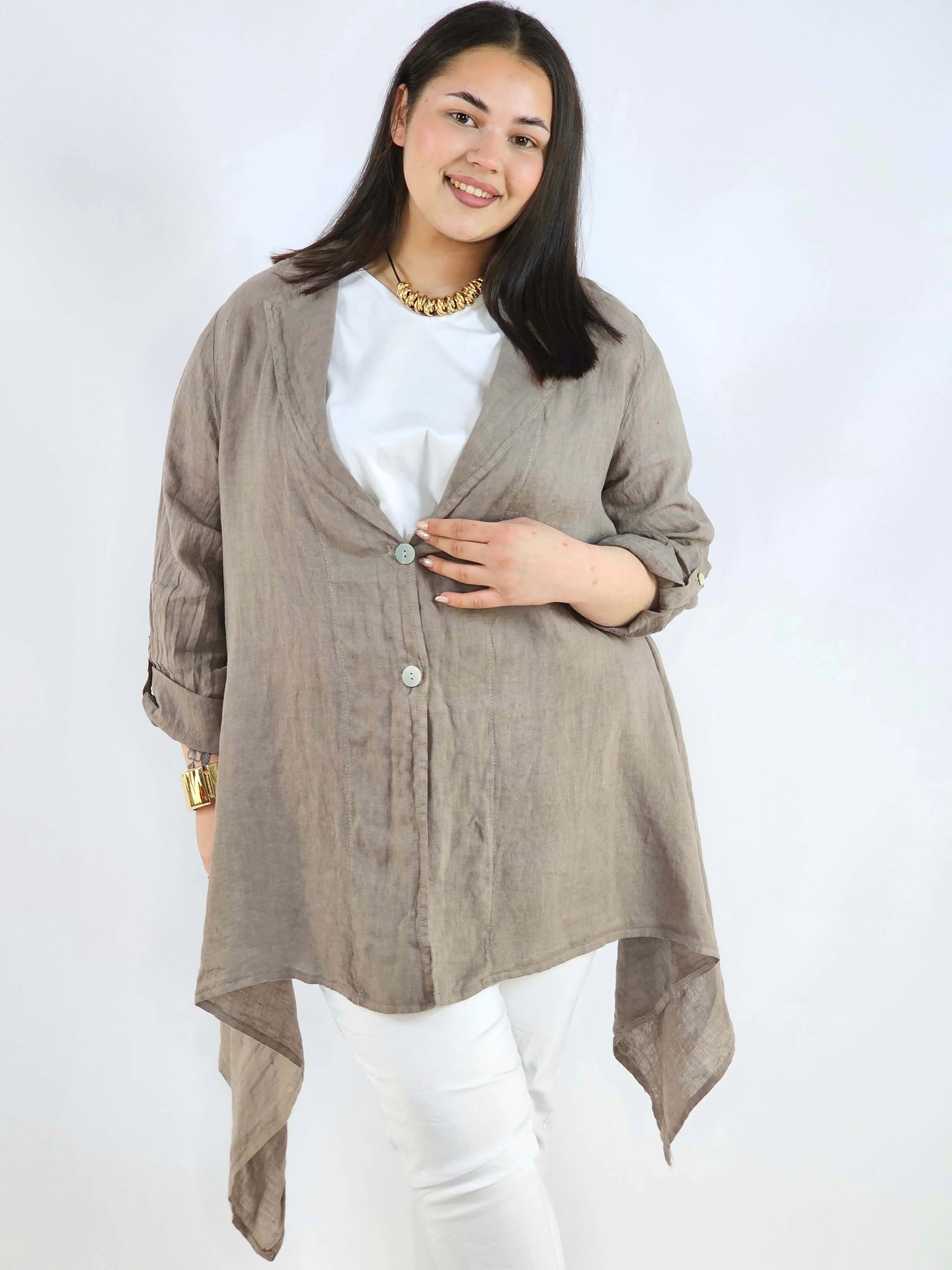 Narzutka plus size – lniana narzutka XXL asymetryczna oversize Stylowa XL