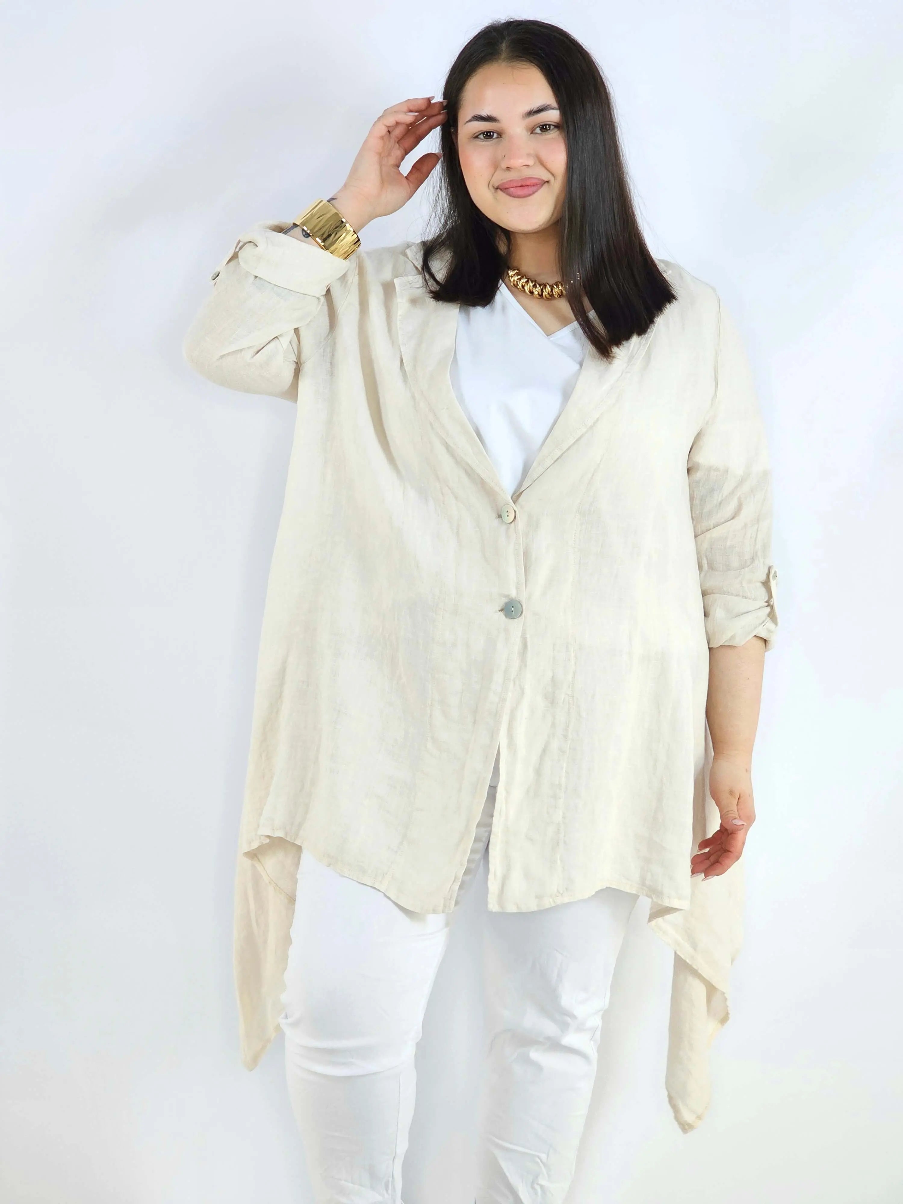 Narzutka plus size – lniana narzutka XXL asymetryczna oversize Stylowa XL