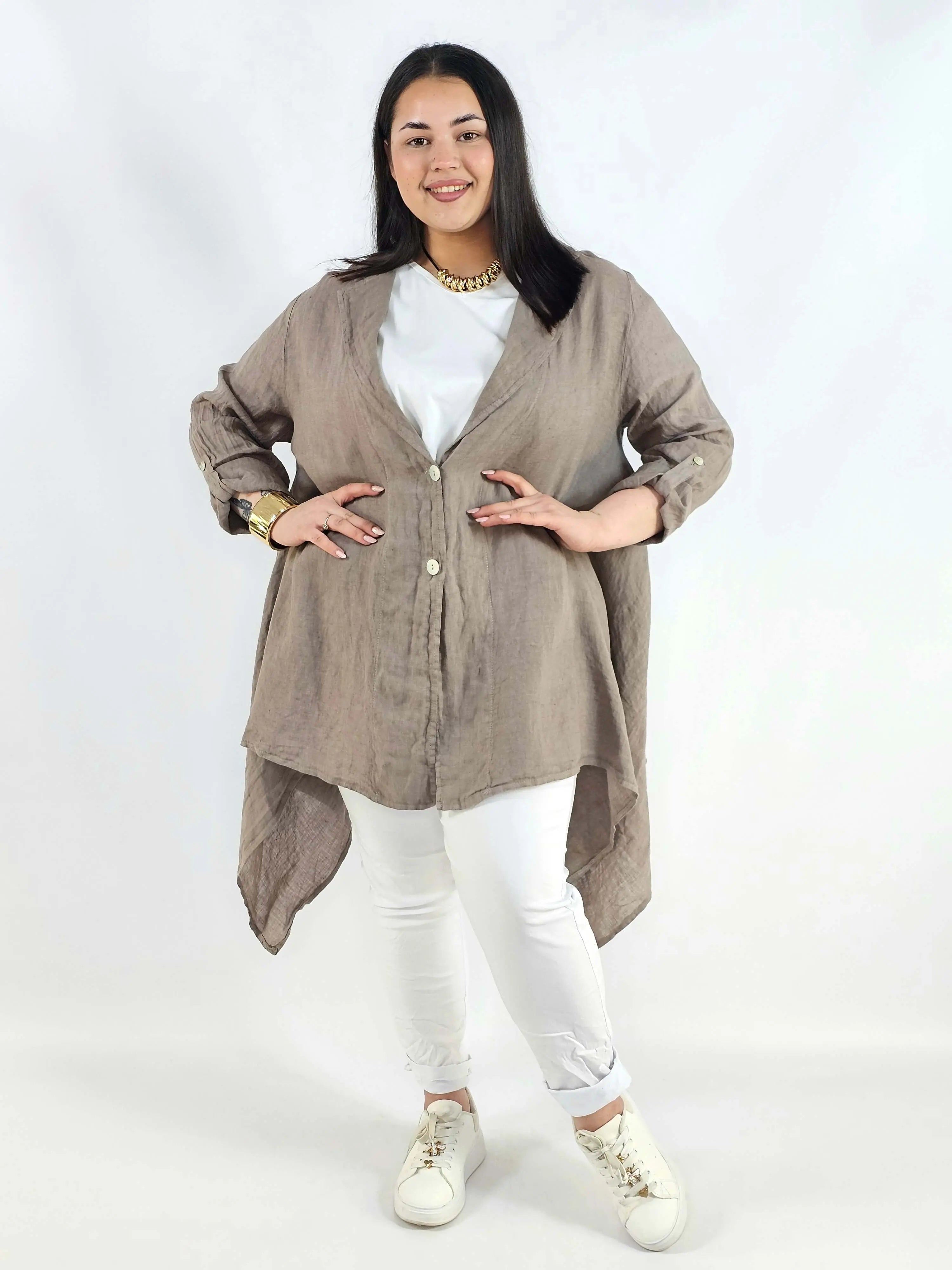 Narzutka plus size – lniana narzutka XXL asymetryczna oversize Stylowa XL