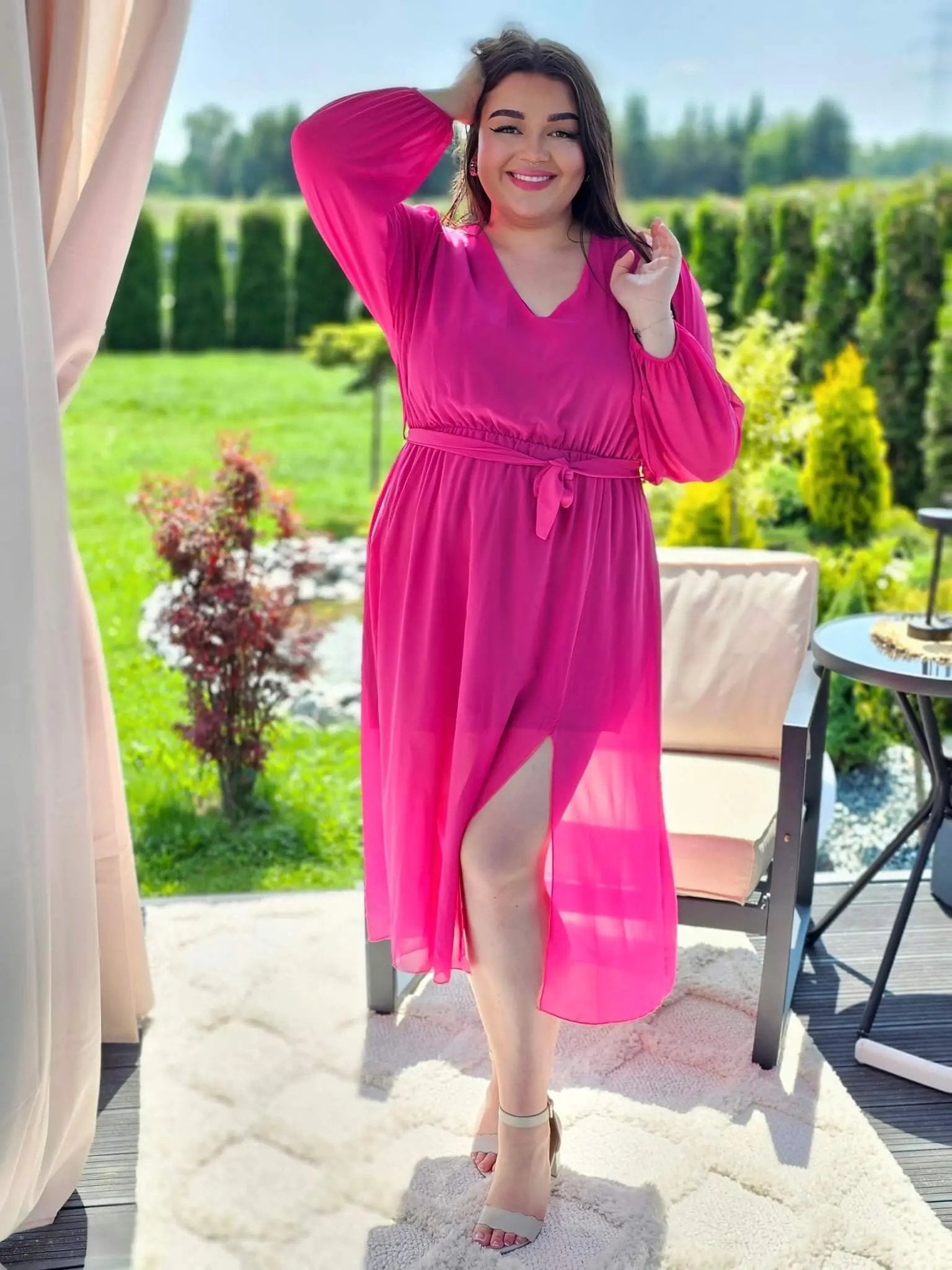 Piękna sukienka szyfonowa, w pasie gumka, super model - kilka kolorów Stylowa XL