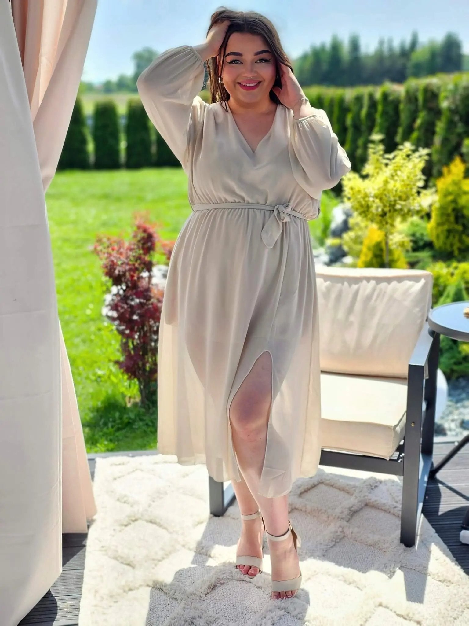 Piękna sukienka szyfonowa, w pasie gumka, super model - kilka kolorów Stylowa XL