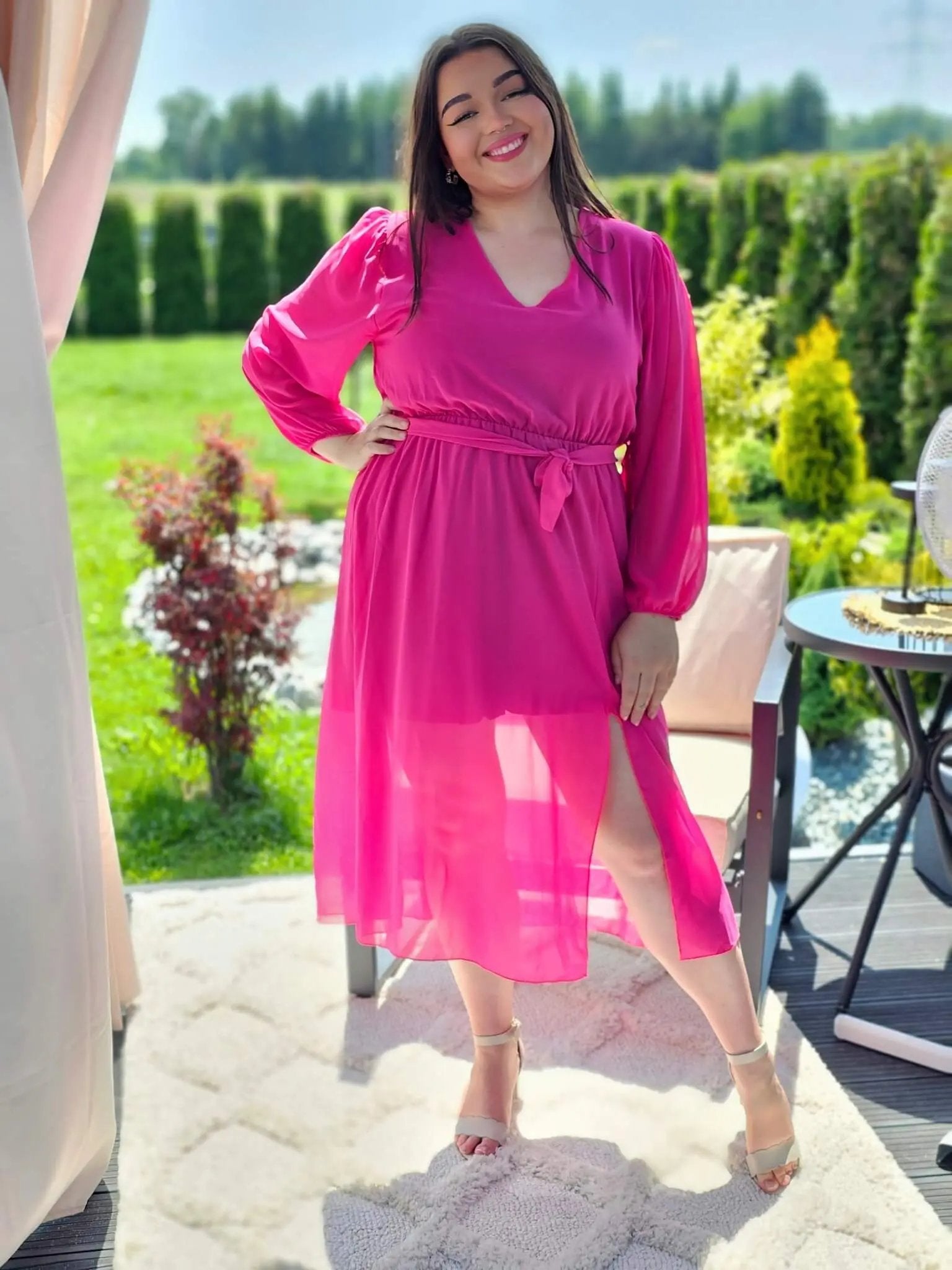 Piękna sukienka szyfonowa, w pasie gumka, super model - kilka kolorów Stylowa XL